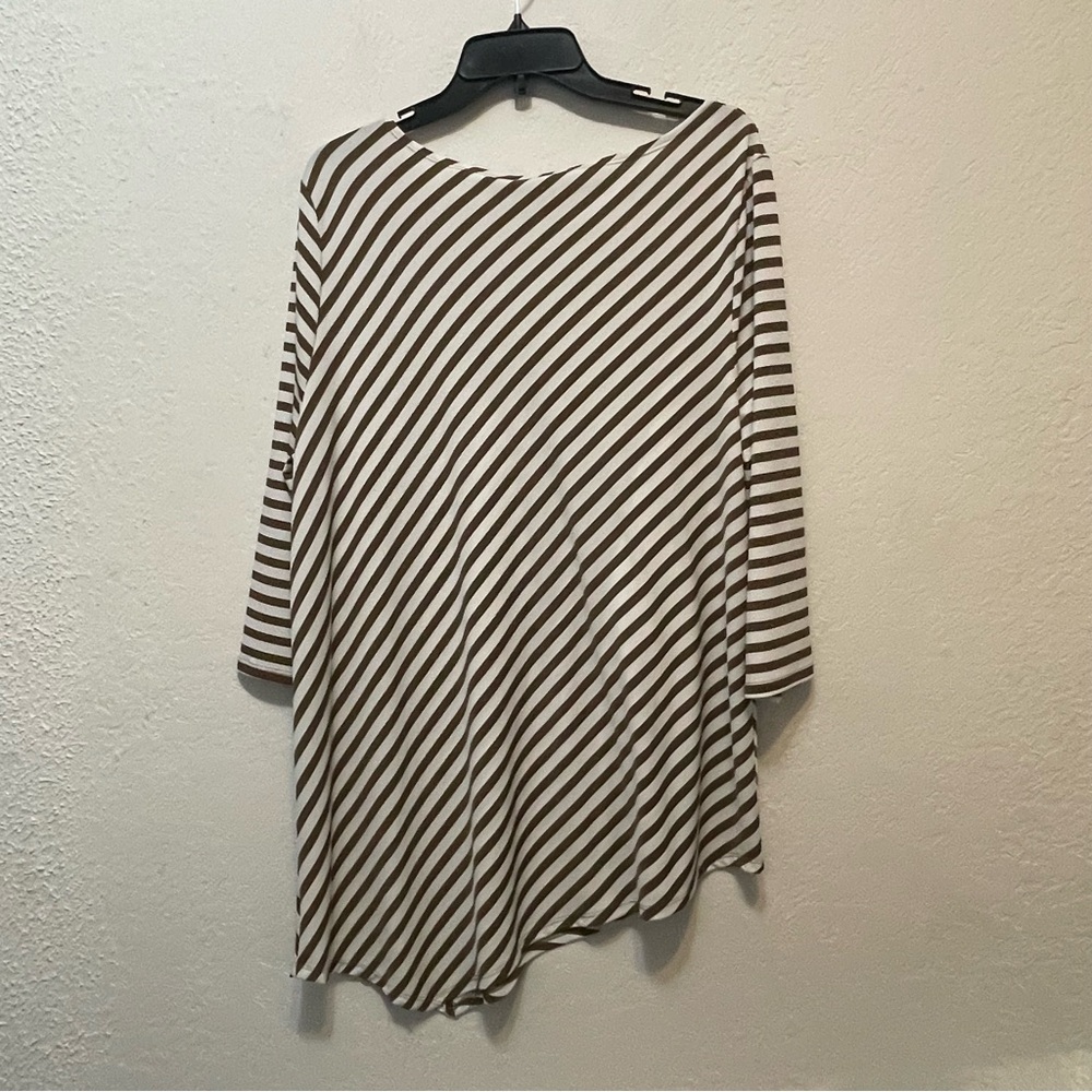 Chico’s 3 US XL Top Shirt Brown Striped 3/4 Sleeve Round Neck Stretch Women’s - Picture 7 of 8